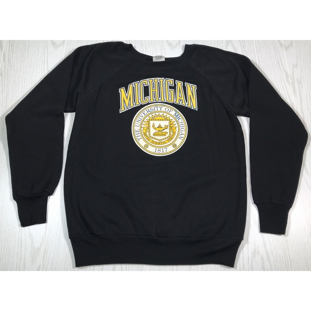 Vintage University Of Michigan Sweatshirt Mens L Black Pannill Crewneck 90s NWOT
